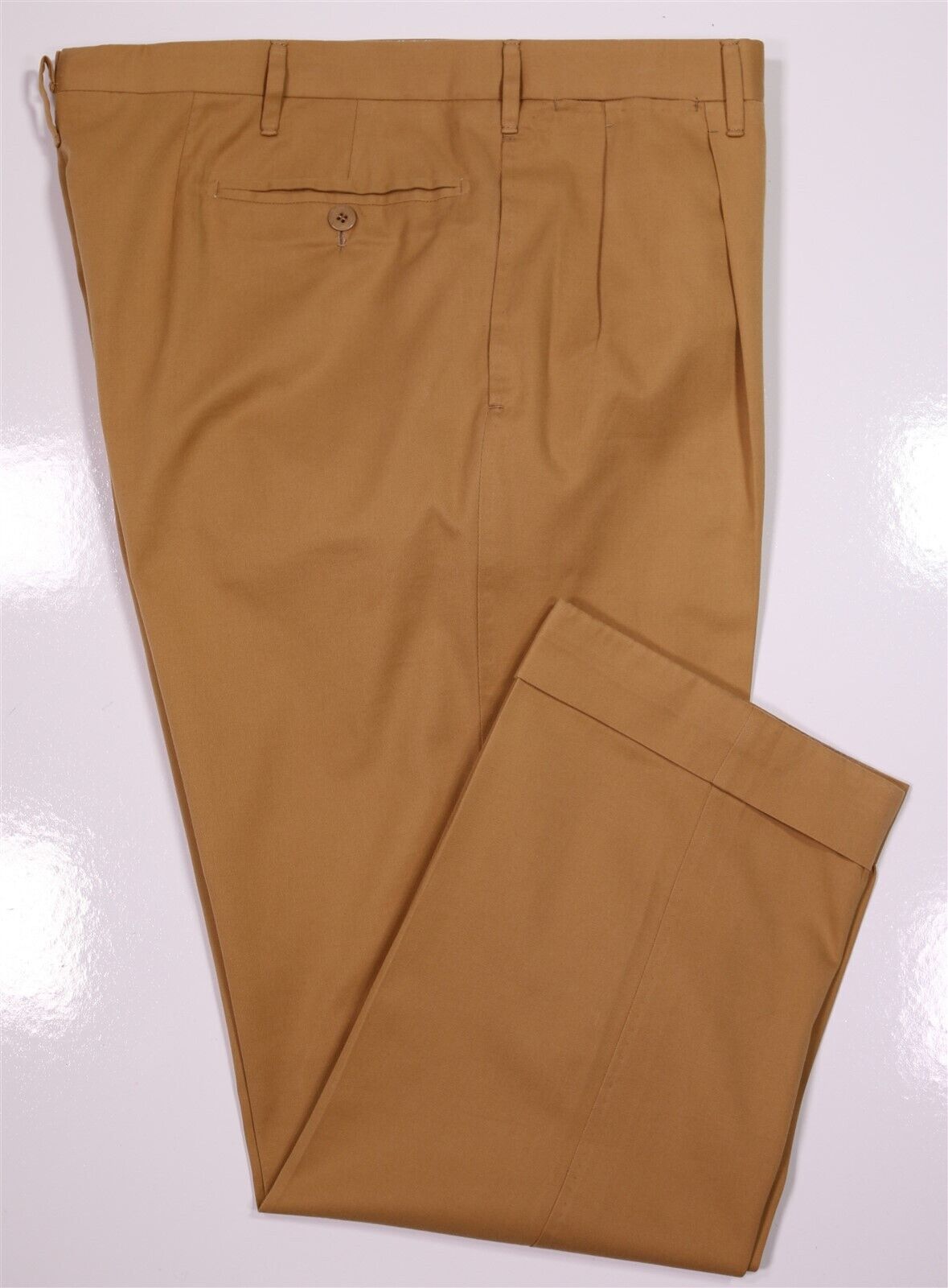 Gianni Campagna Milano Bespoke Light Brown 150s Cotton Pleated Dress Pants 36x28
