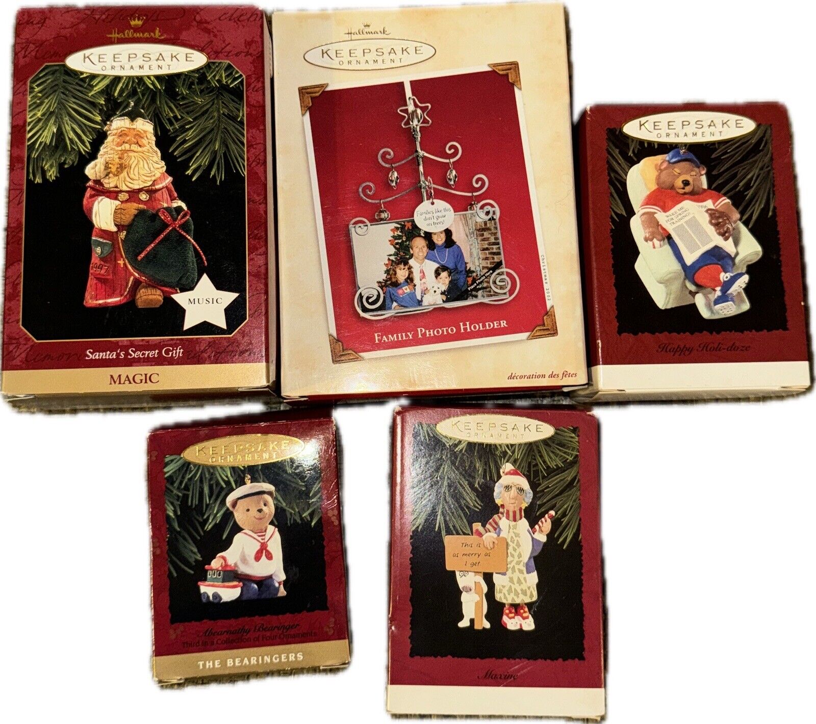 Lot Of 5 Keepsake Hallmark Christmas Ornaments Family Photo Holder Santa’s