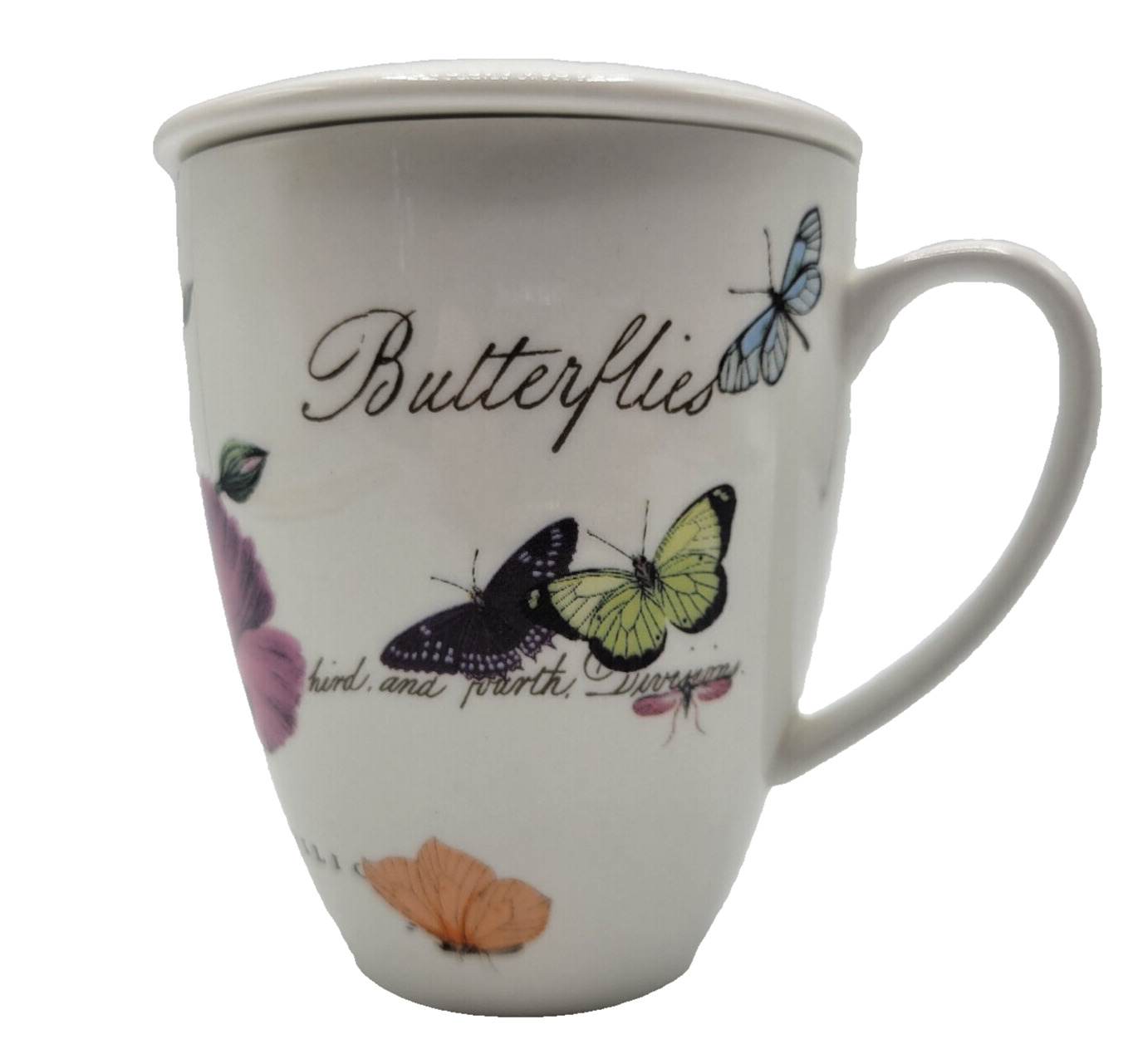 Butterflies Papillons Exotiques Porcelain Coffee Tea Mug Cup with Cover Lid