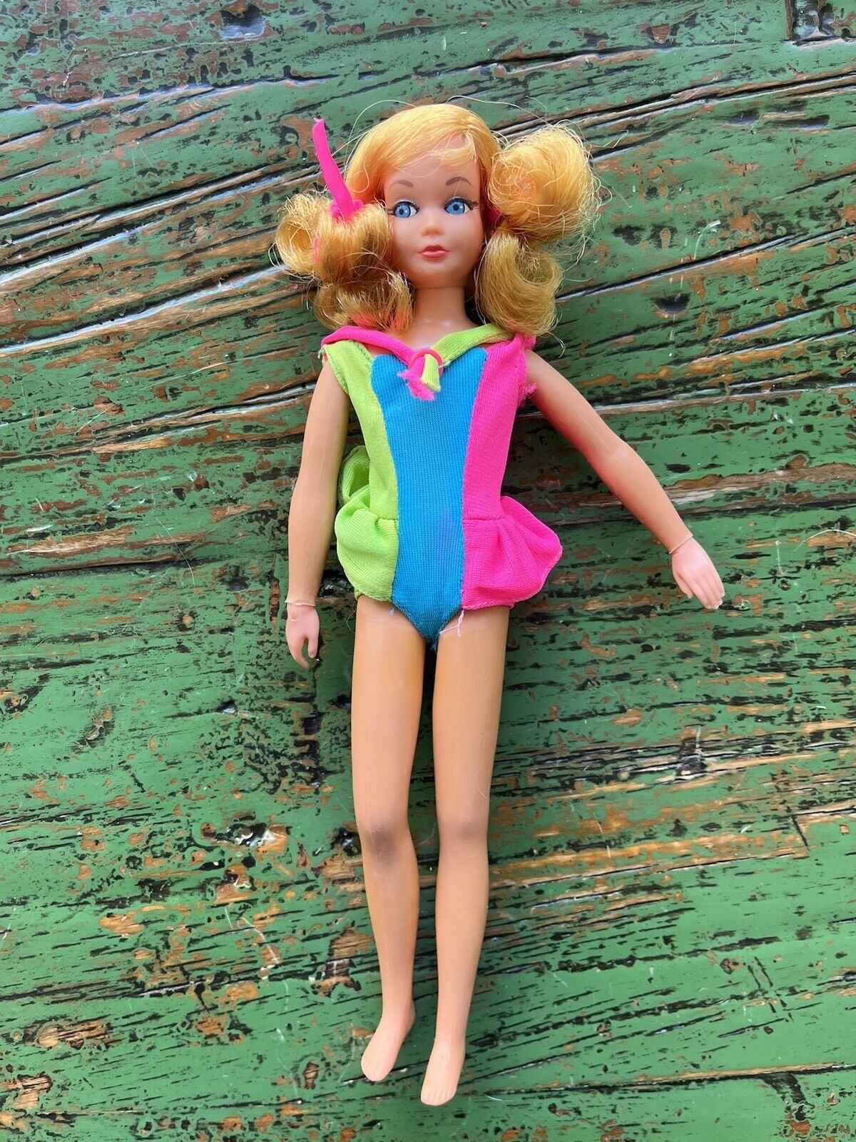 Vintage Living Skipper Doll 1969 Mattel Golden Blonde With Swimsuit