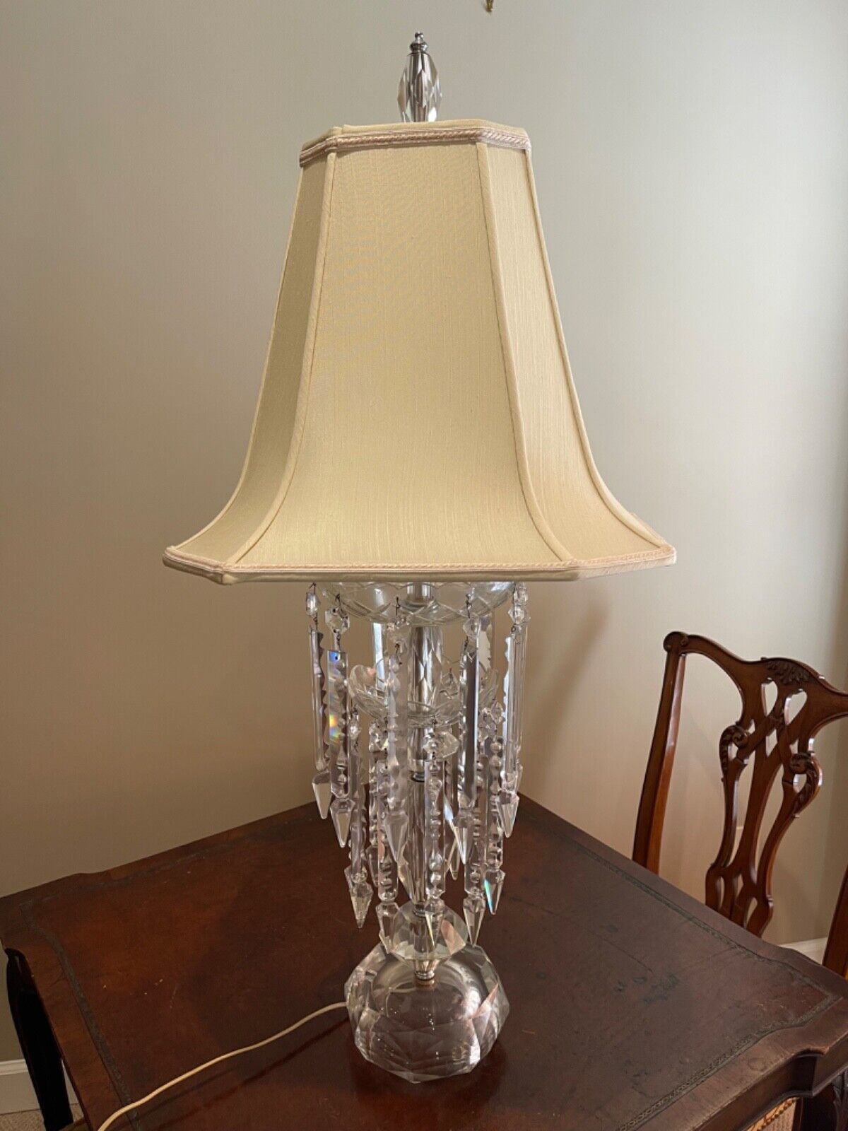 lamp crystal antique 1920/30’s used 37 inches tall with lamp shade. 