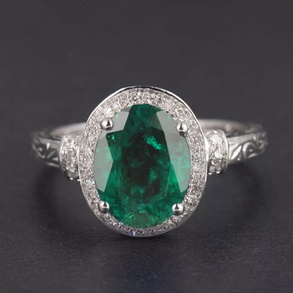 14KT White Gold 100% Natural Green Emerald 1.55Ct IGI Certified Diamond Ring