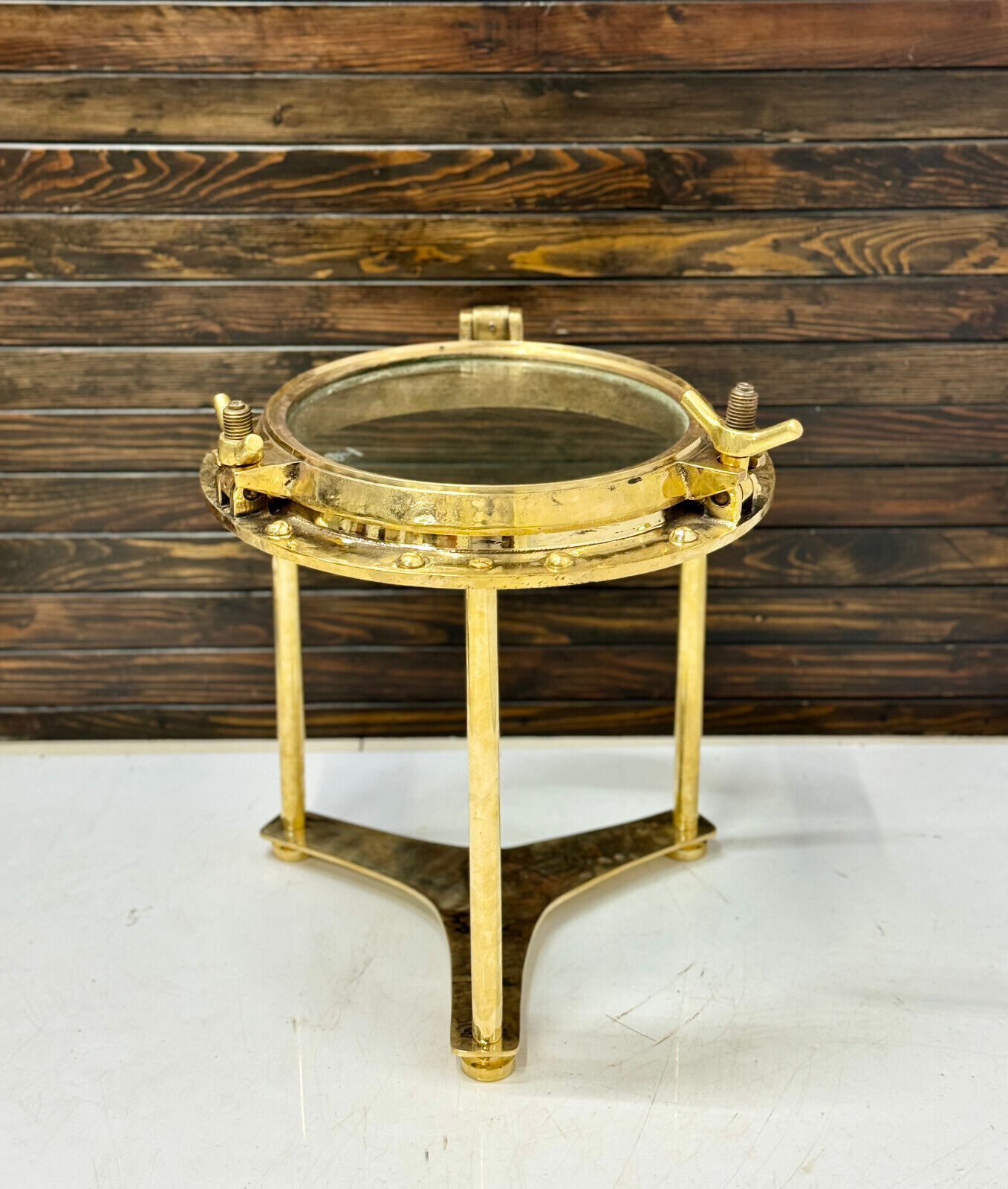 Vintage Orginal Solid Brass Porthole Maritime Ship Nautical Round Coffee Table