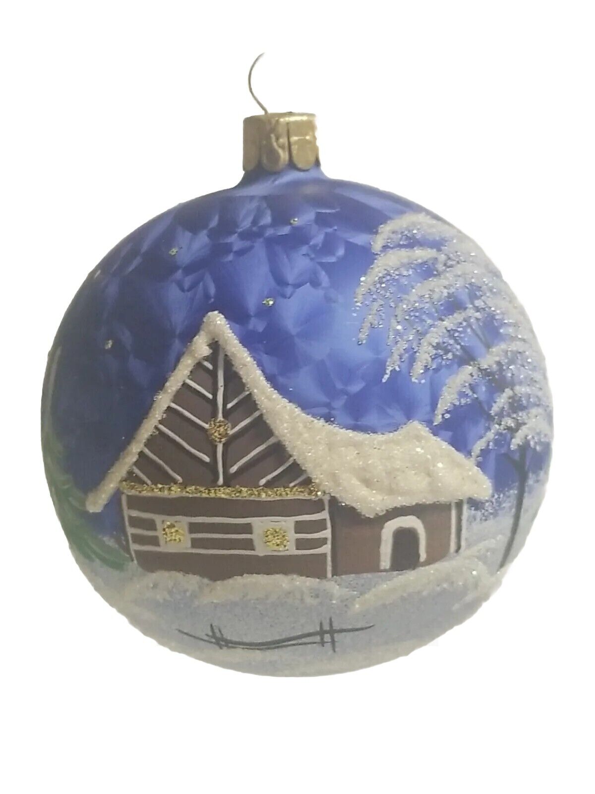 6 Vintage Glass Ball Christmas Ornament Hand Painted Snowy House & Church Scene 