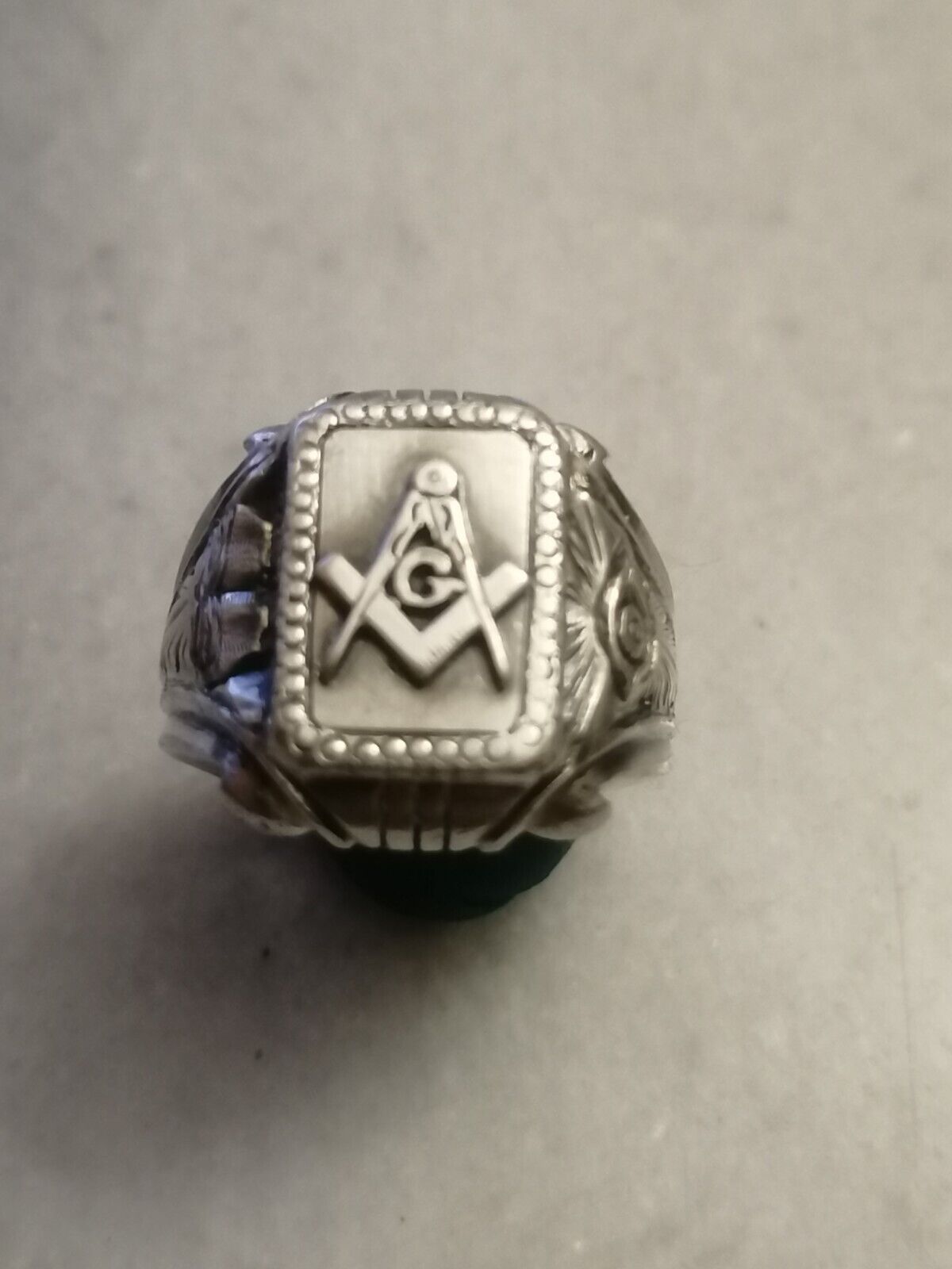 Antique , Rare  Old Masonic 800 Silver Engraved Ring, US - 9,5