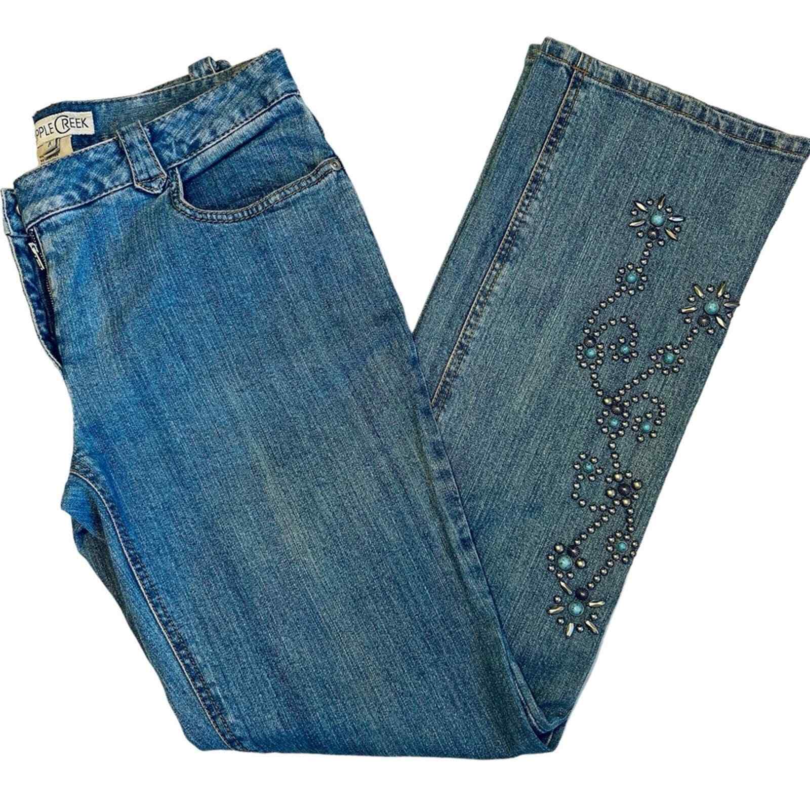 VTG Cripple Creek Women’s Sz 4 Y2K Western Studded Turquoise Straight Leg Jeans