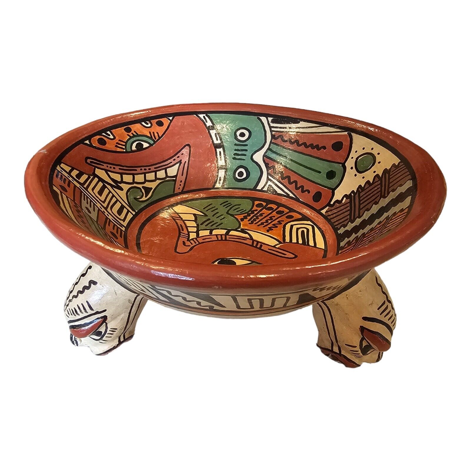 Pre Columbian Replica Painted Pottery  Bowl  Narino Inca Nicoya Dog Legs