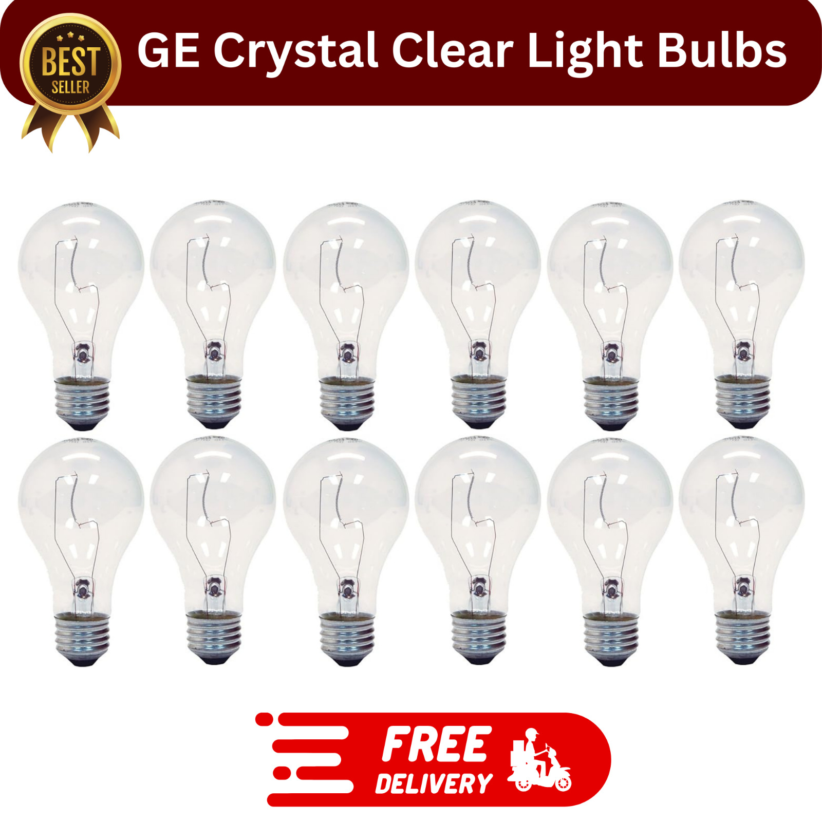 GE General Purpose Clear Light Bulb, A21, 150 Watt - Quantity 12