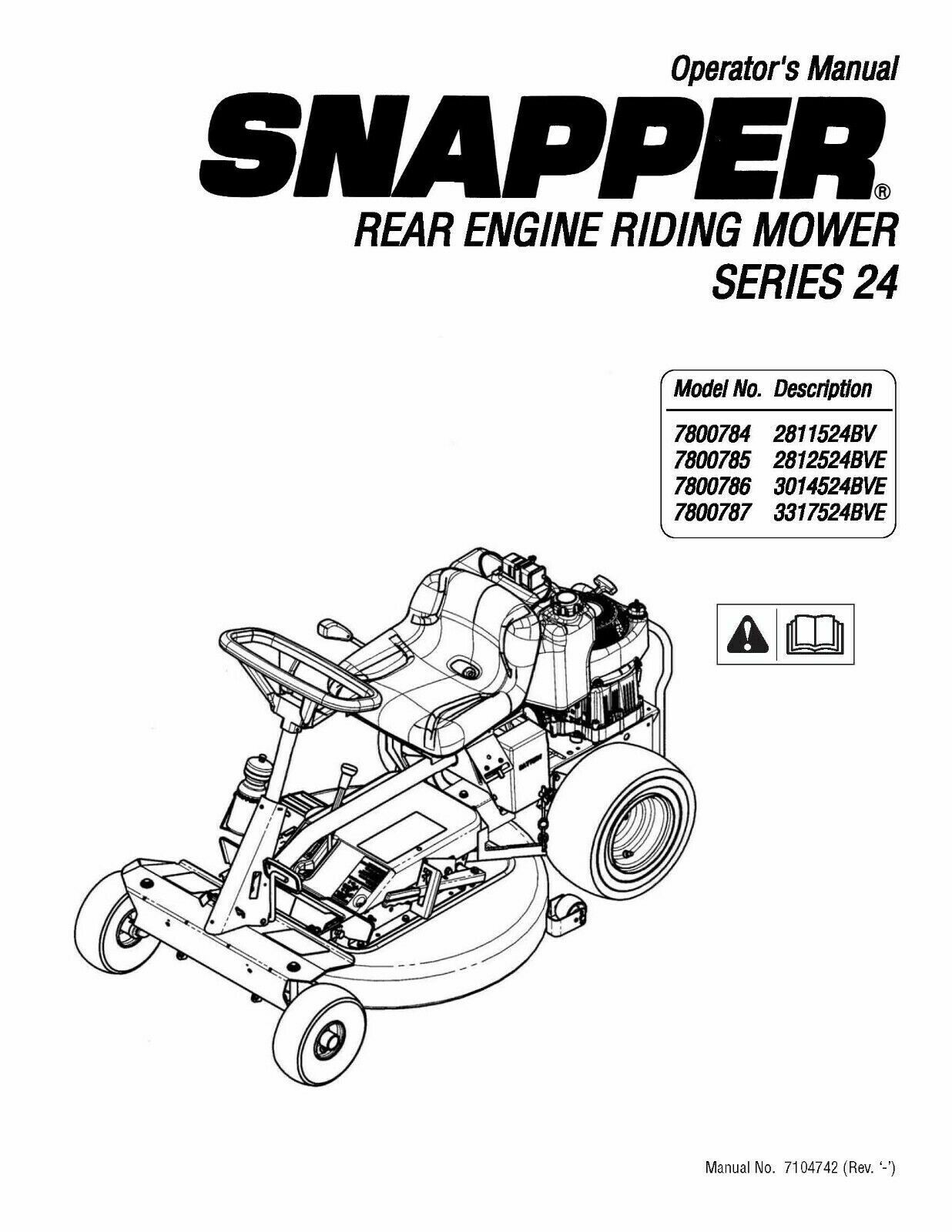 Operators Instruction Maintenance Manual Fits Snapper Lawn Mower Series 24