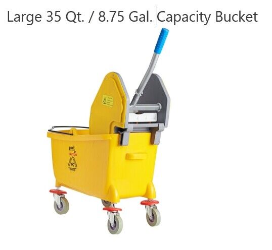 35 Qt. Janitor Mop Bucket & Down Press Wringer Commercial Yellow