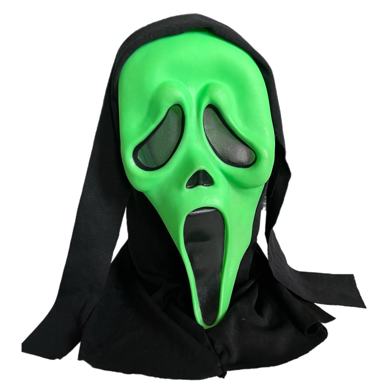 Vintage Easter Unlimited Fun World Green Ghost Face Scream Rubber Mask Costume