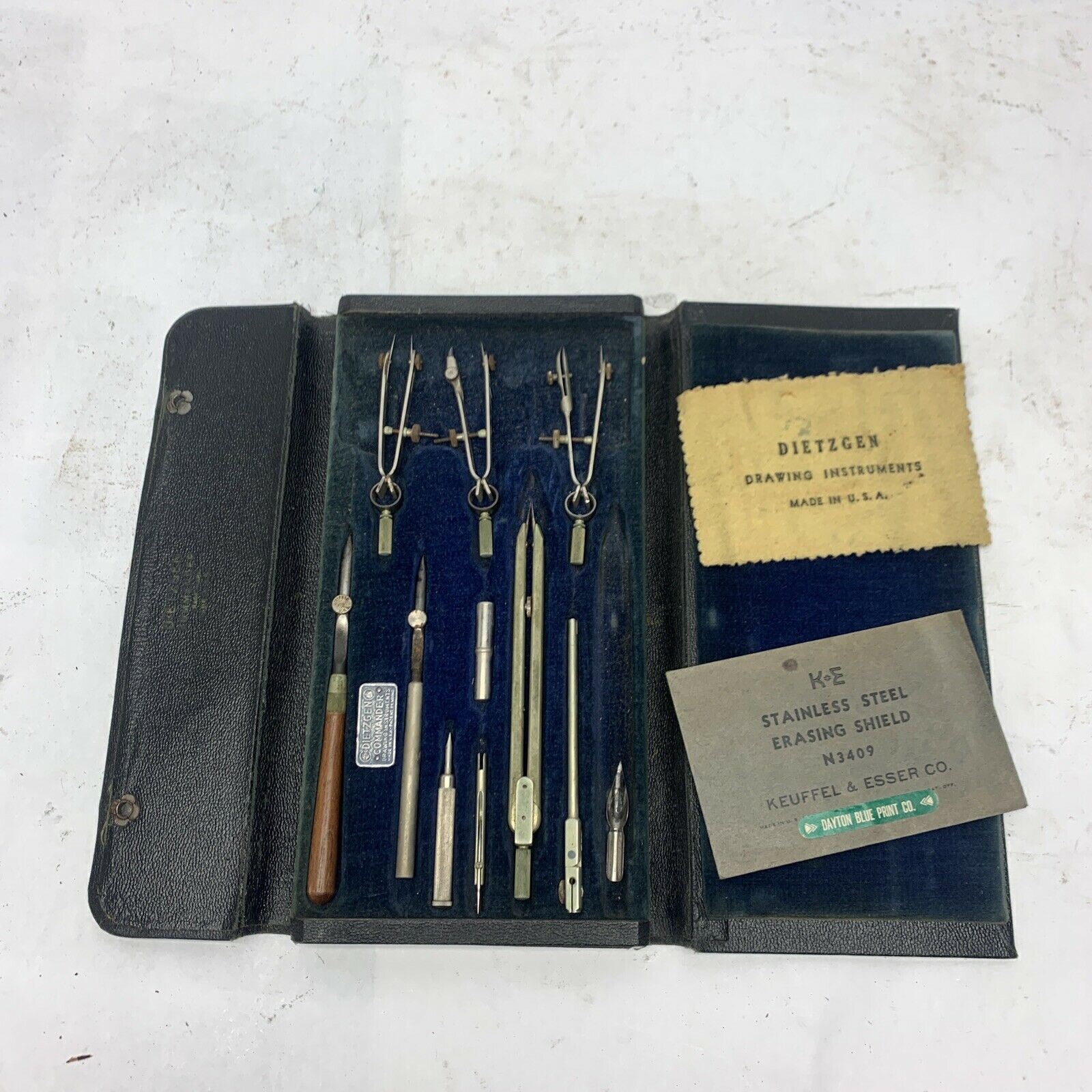 Vintage Dietzgen Drafting Set Drawing Instruments Compass Dividers