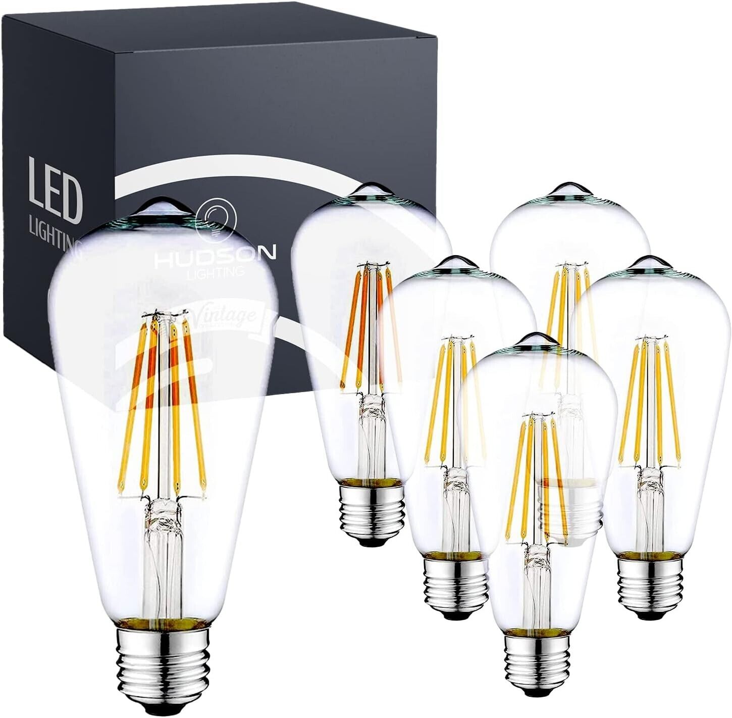 HUDSON BULB CO. Vintage LED Edison Light Bulbs 60W (6 Pack)- E26/E27 Base
