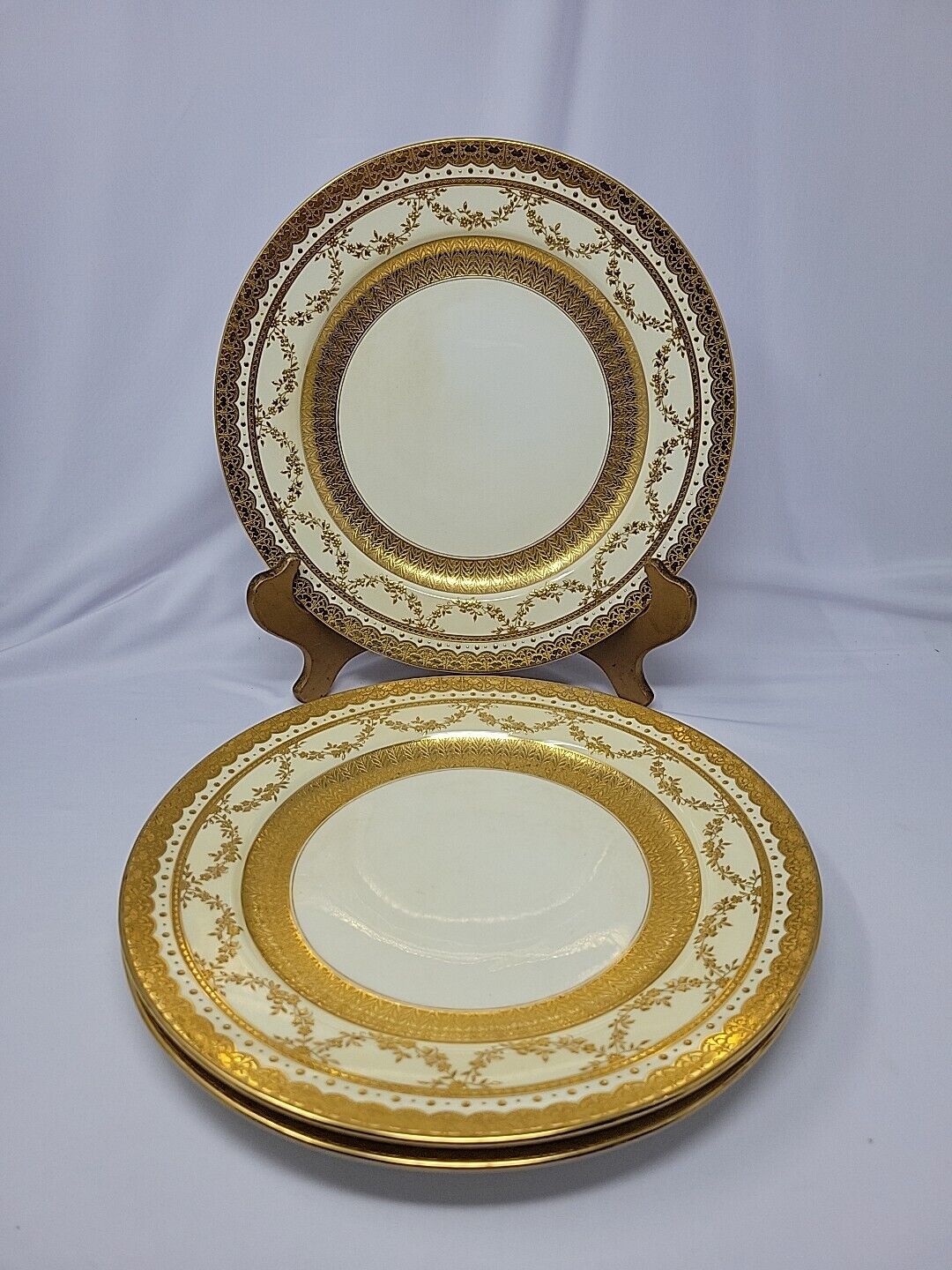 Set 3 Minton Porcelain Gold Encrusted  Dinner Plate England 10 1/4\