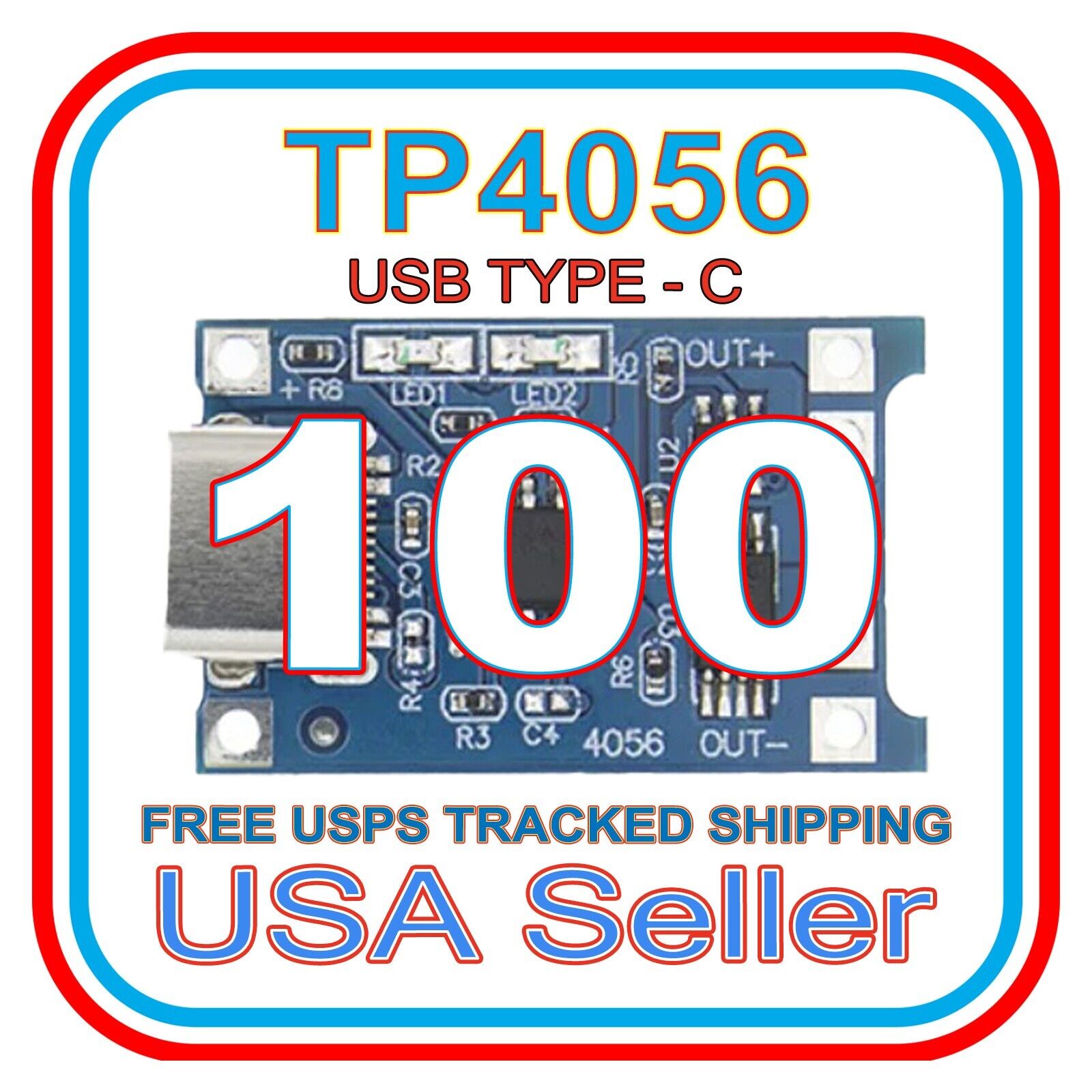 TP4056 Type-C USB 18650 Li-ion battery Charger FREE TRACKED SHIPPING 100 Pcs
