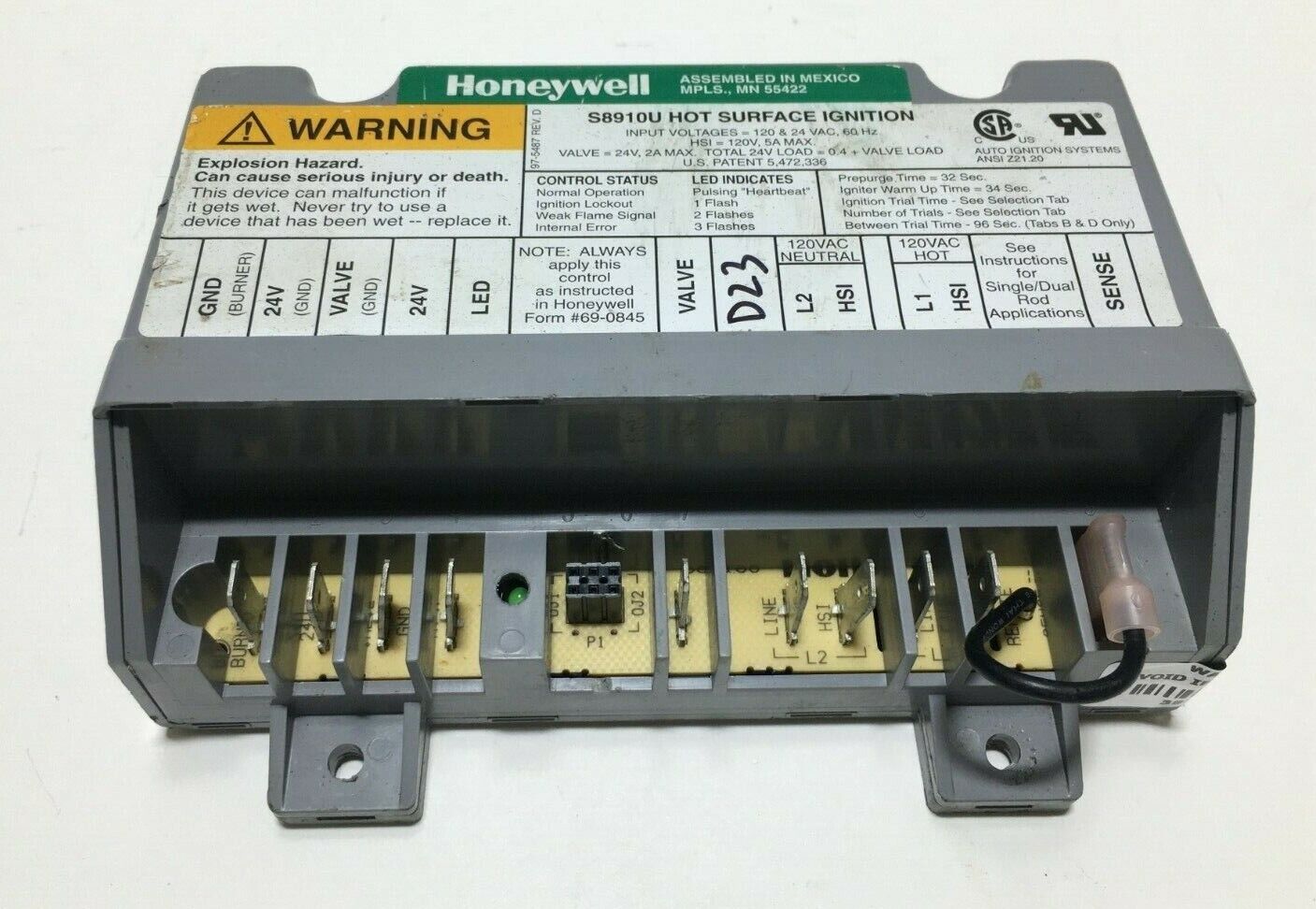 Honeywell S8910U 1000  Universal Hot Surface Ignition Module used  #D23
