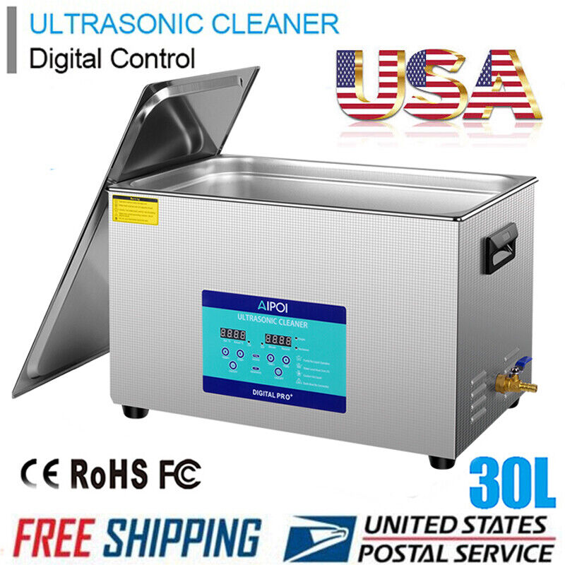 AIPOI Ultrasonic Cleaner 30L Liter Stainless Steel Industry Heated Clean Glasses