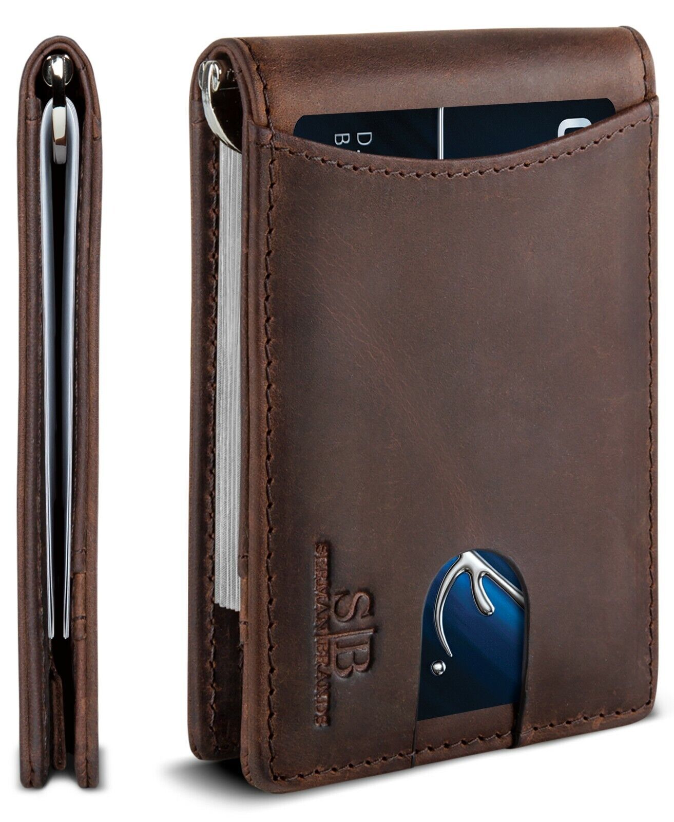 SERMAN BRANDS- Genuine Leather RFID Blocking Slim Minimalist Front Pocket Wallet