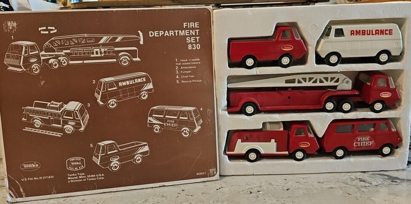 Vintage Tonka Firetruck Set 830 5 Pc Set Ambulance Ladder Truck W/box (Z)