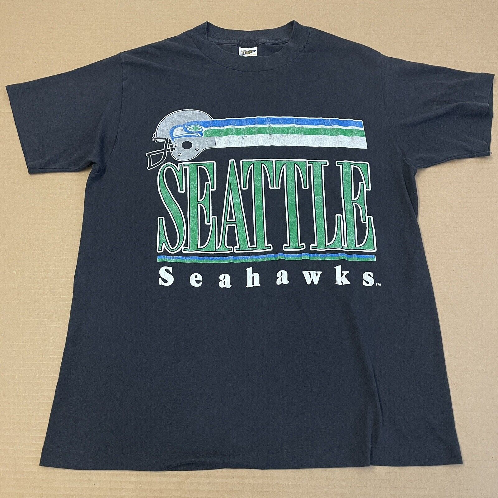 VINTAGE Seattle Seahawks Shirt Adult Large Black Trench Single 90s Y2K USA Mens