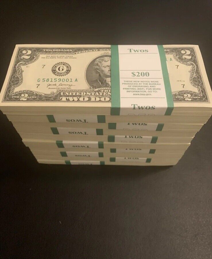 100 TWO DOLLAR BILLS - $2 UNCIRCULATED SEQUENCIAL - 2017A With BEP Strap