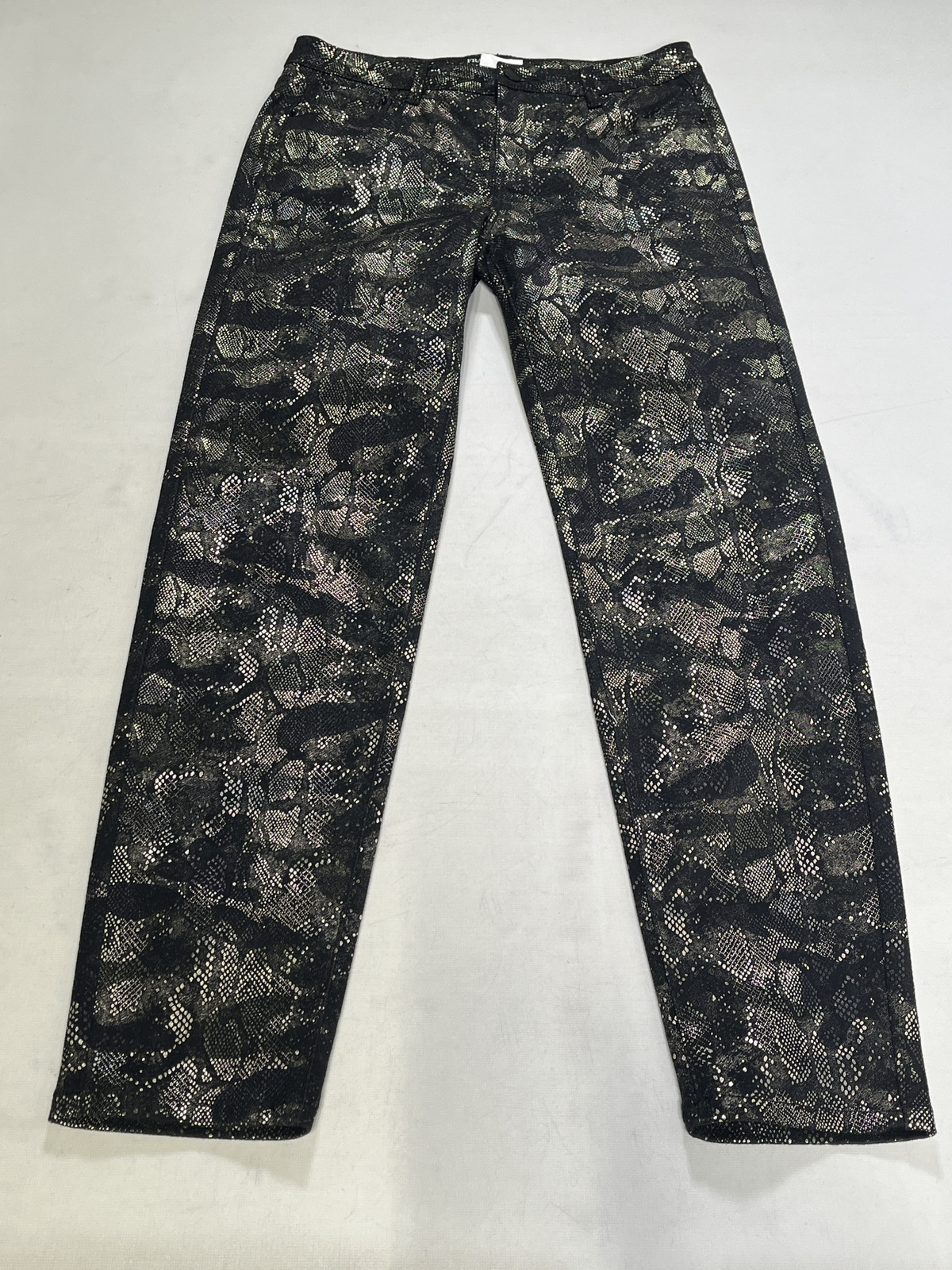 Womens Frank Lyman Black Shimmer Snakeskin Pattern Pants Size Medium M NEW