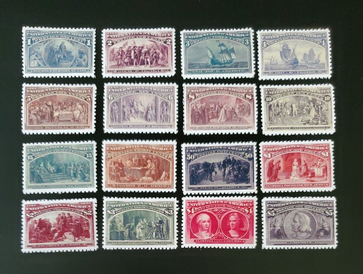 US Stamps SC# 230-45 1893 Columbian Exposition Stamp Replica Set