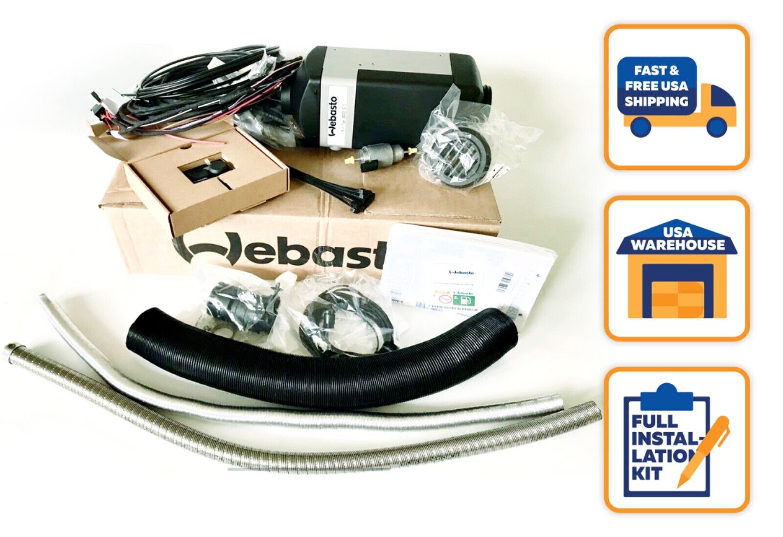 Gasoline WEBASTO  Air Heater 12v 2 kW Full Installation kit +HD Timer