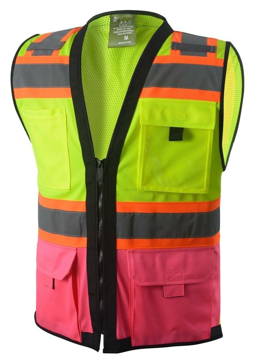 Surveyor Yellow / Pink Two Tones Safety Vest, ANSI/ ISEA  Photo ID Pocket 
