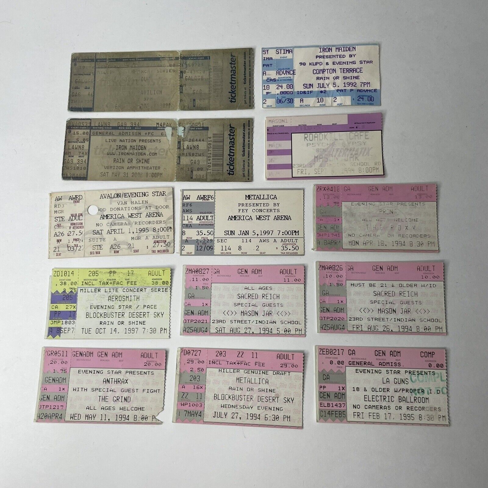 Large Lot Of Early/Mid 90s Heavy Metal Rock Ticket Stubs Prong Metallica💥🤘