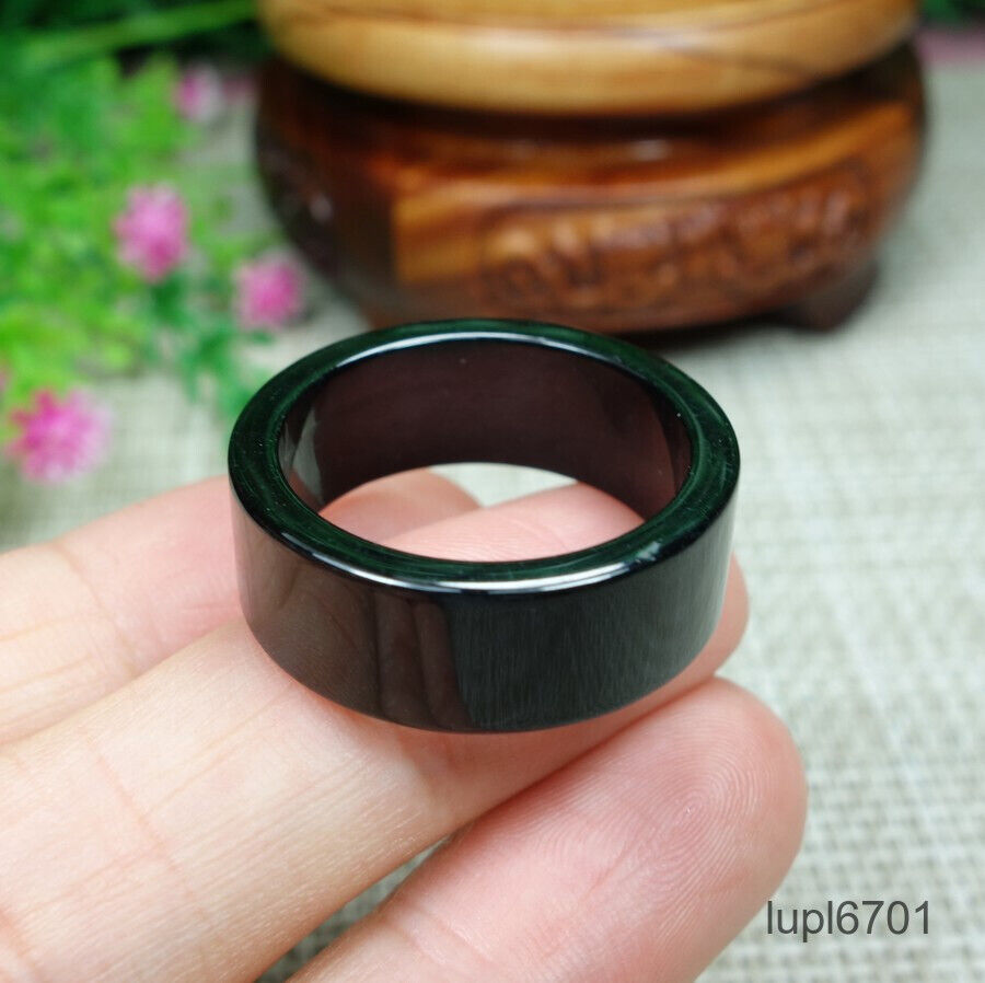 Certified Black green Burma 100% Natural A Jadeite Jade Ring 墨翠 戒指 指环 USA.9#
