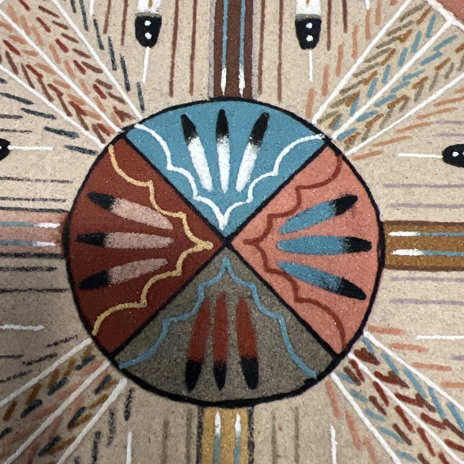 Vintage Navajo Sand Painting, Yei Female, Signed Native American Spiritual Art