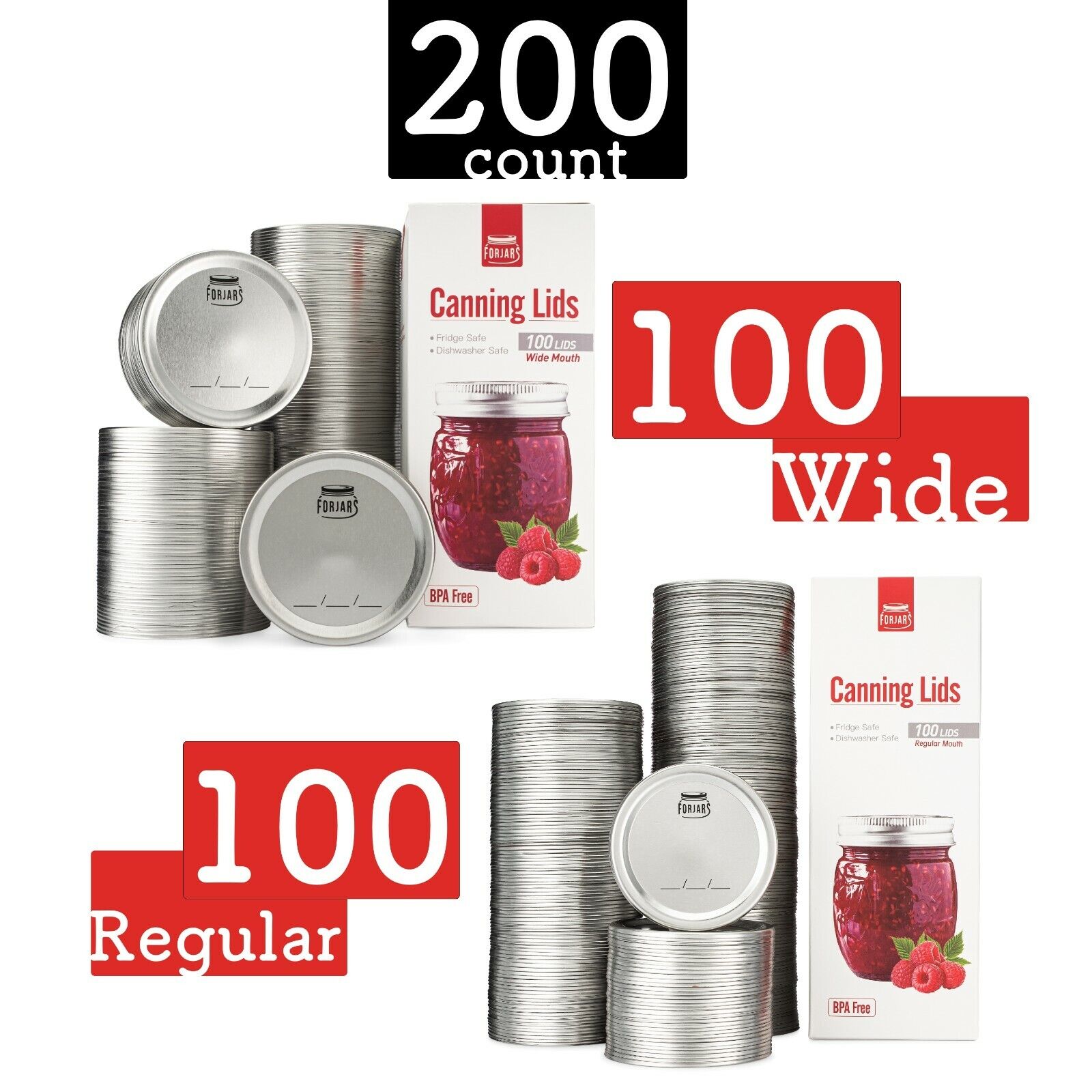 Canning Lids 200Count 100 Wide Mouth 3.4In+100 Regular Mouth Canning Lids -2.7In