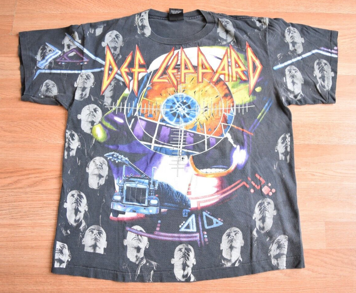 Vintage 1992 Thrashed Def Leppard Albums Shirt Tee L Rare 90s Tour Hysteria