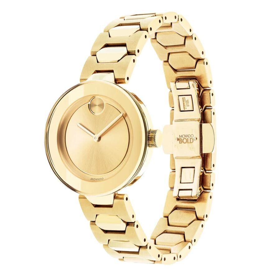 Movado  Bold Yellow Gold Tone Stainless Steel Women\'s Watch 3600382 MSRP $695