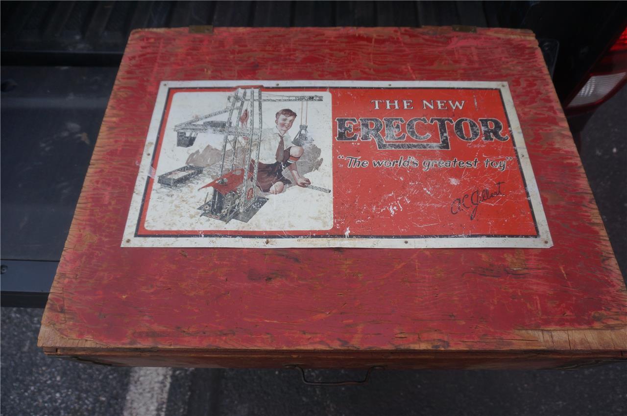 1929 Huge AC Gilbert #10 Erector Set Wooden Box, One Of The Rarest Pieces Ever