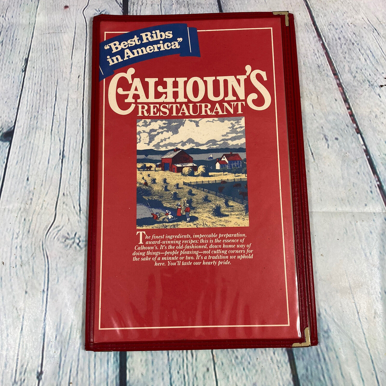 Vintage Calhoun's Best Ribs in America Restaurant Menu with Plastic Holder