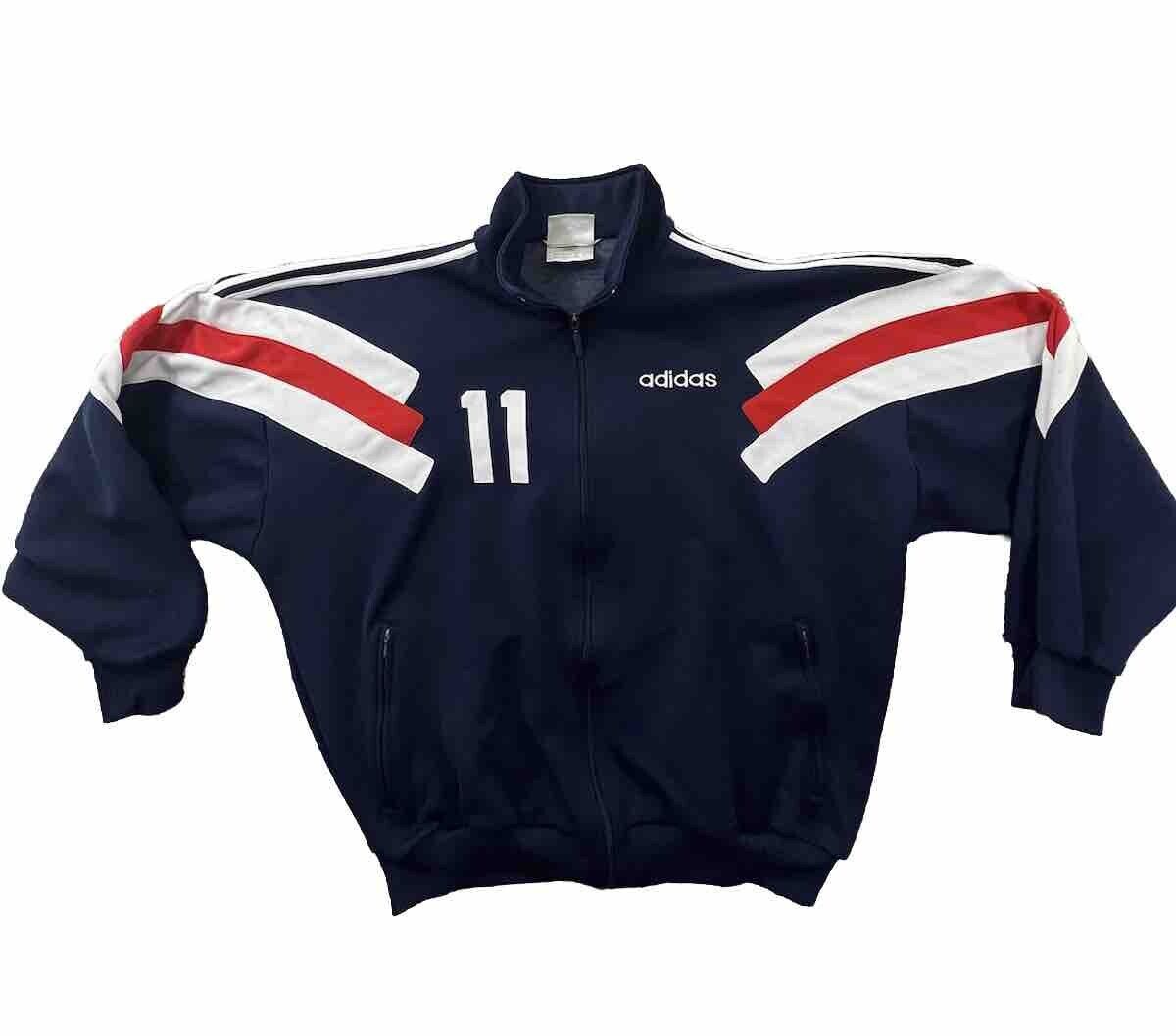 Vtg 90s Adidas Track Jacket Full Zip Red White Blue Mens L