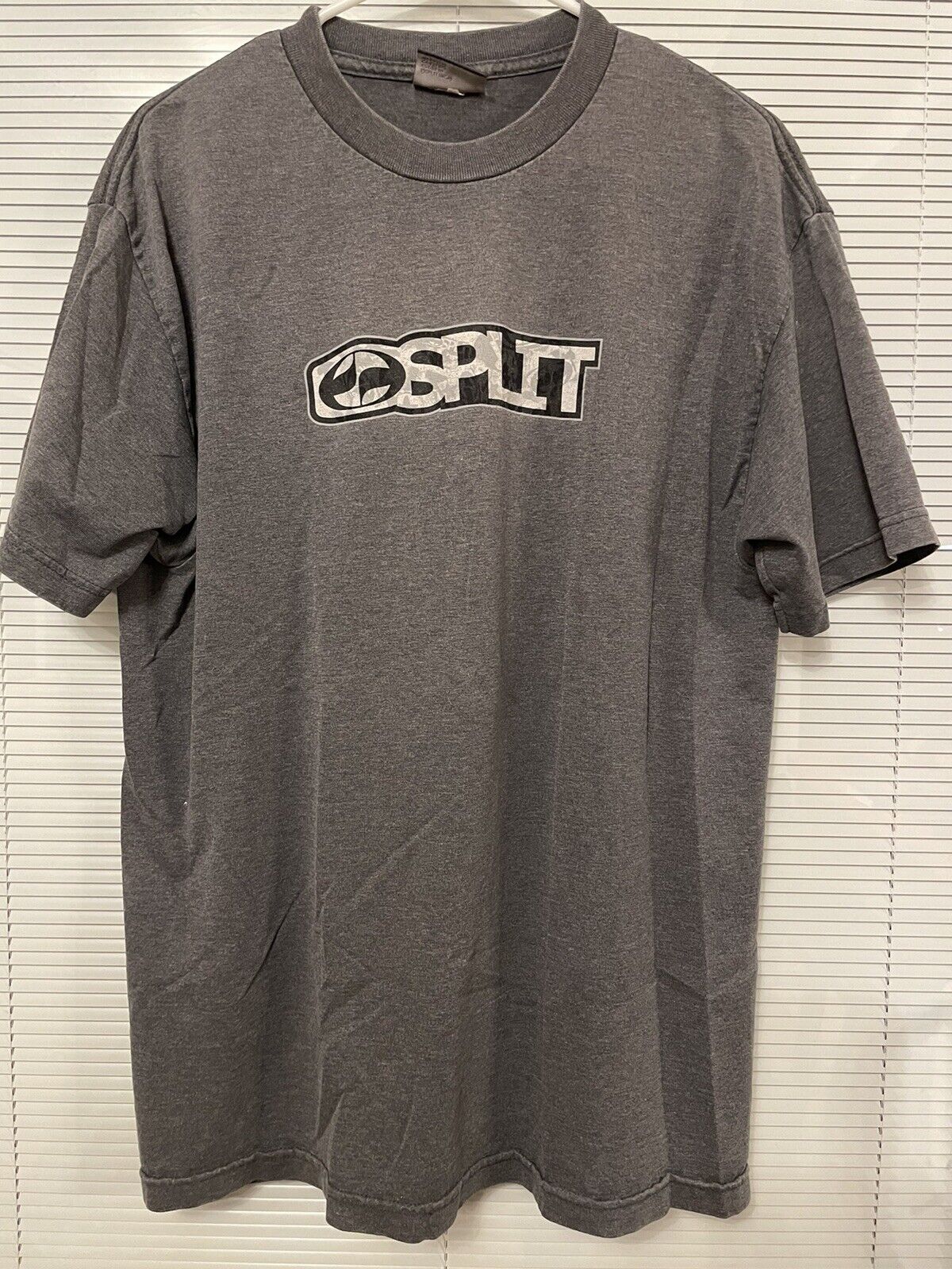 Split T-shirt M Grey VTG  Made  USA Double Sided Y2K 29 \