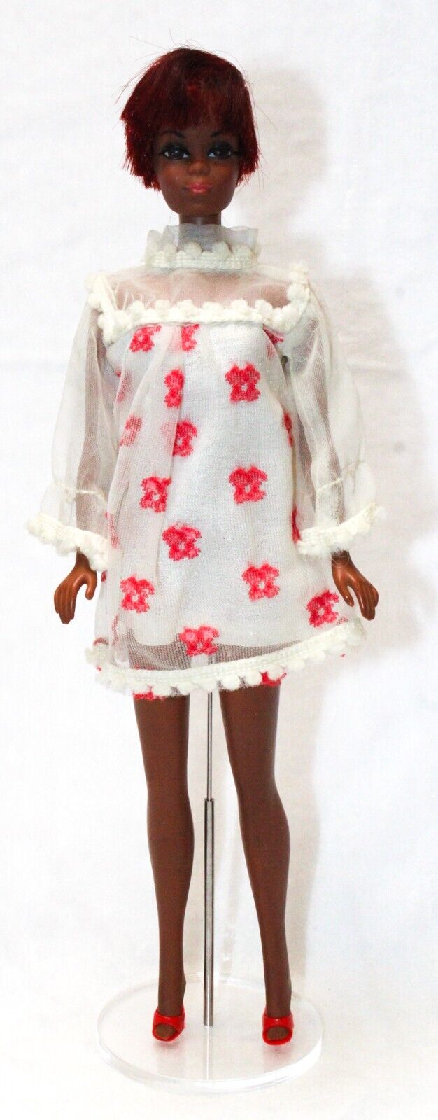 Vintage Barbie TNT Julia Doll #1127 In Clone Dress & Red Japan Heels 1969 Mattel