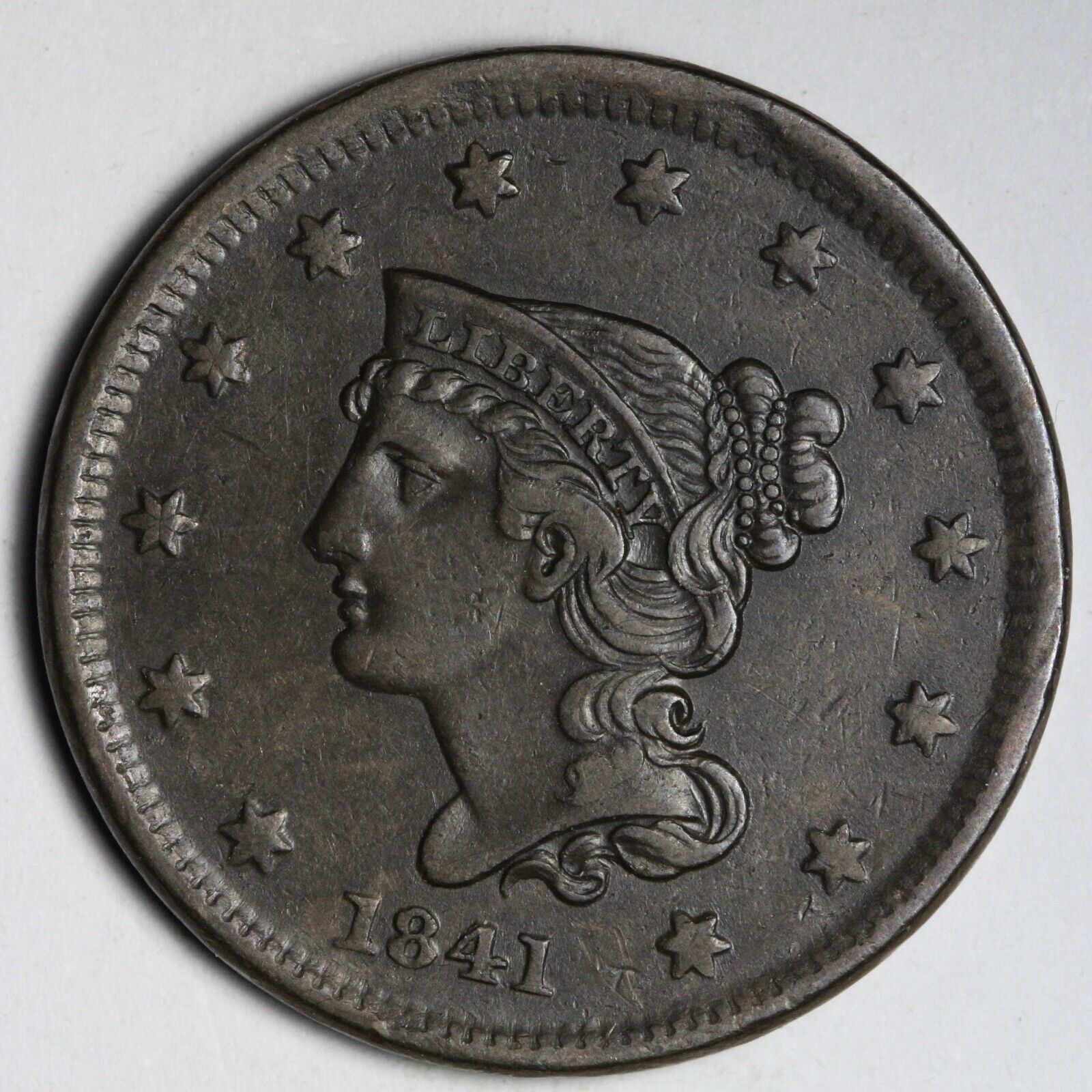 1841 Braided Hair Large Cent AU E124 SFQ