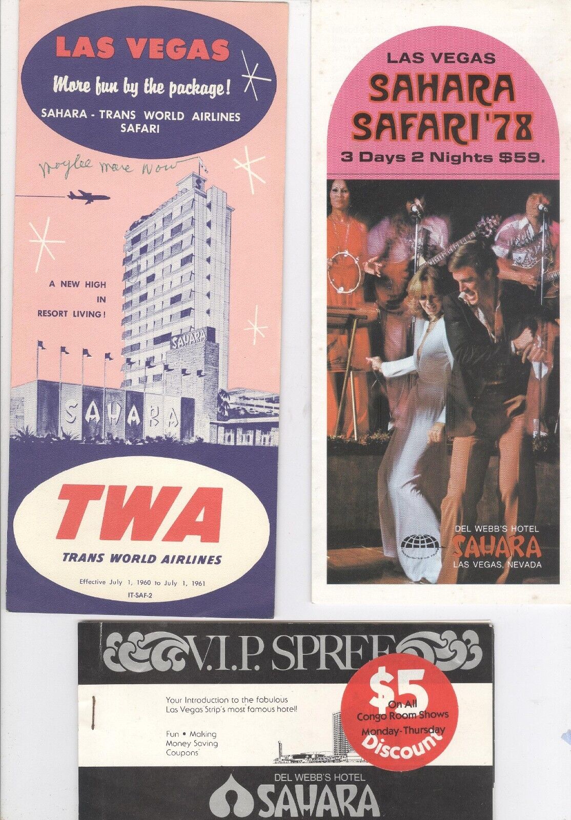 Sahara Hotel Memorabilia, Brochure\'s, Postcard, Congo Theatre, Coupon Book