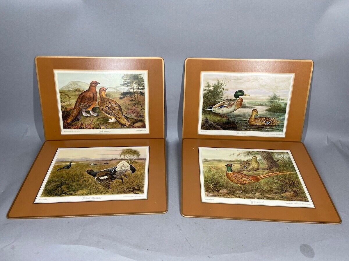 Vintage Bird Depictions: Set of 4 Printed Paintings from the 1960s