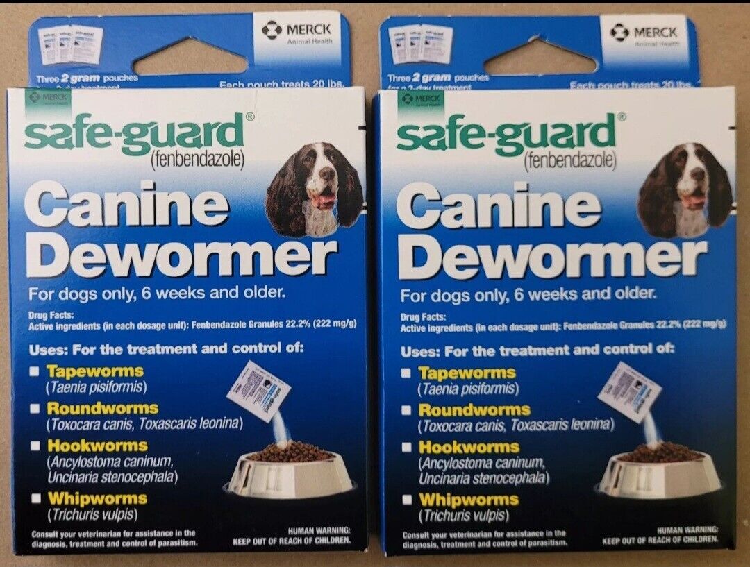 2 BOXES Safe-Guard MEDIUM Dewormer Canine Dogs Puppies Pet WORMER Merck