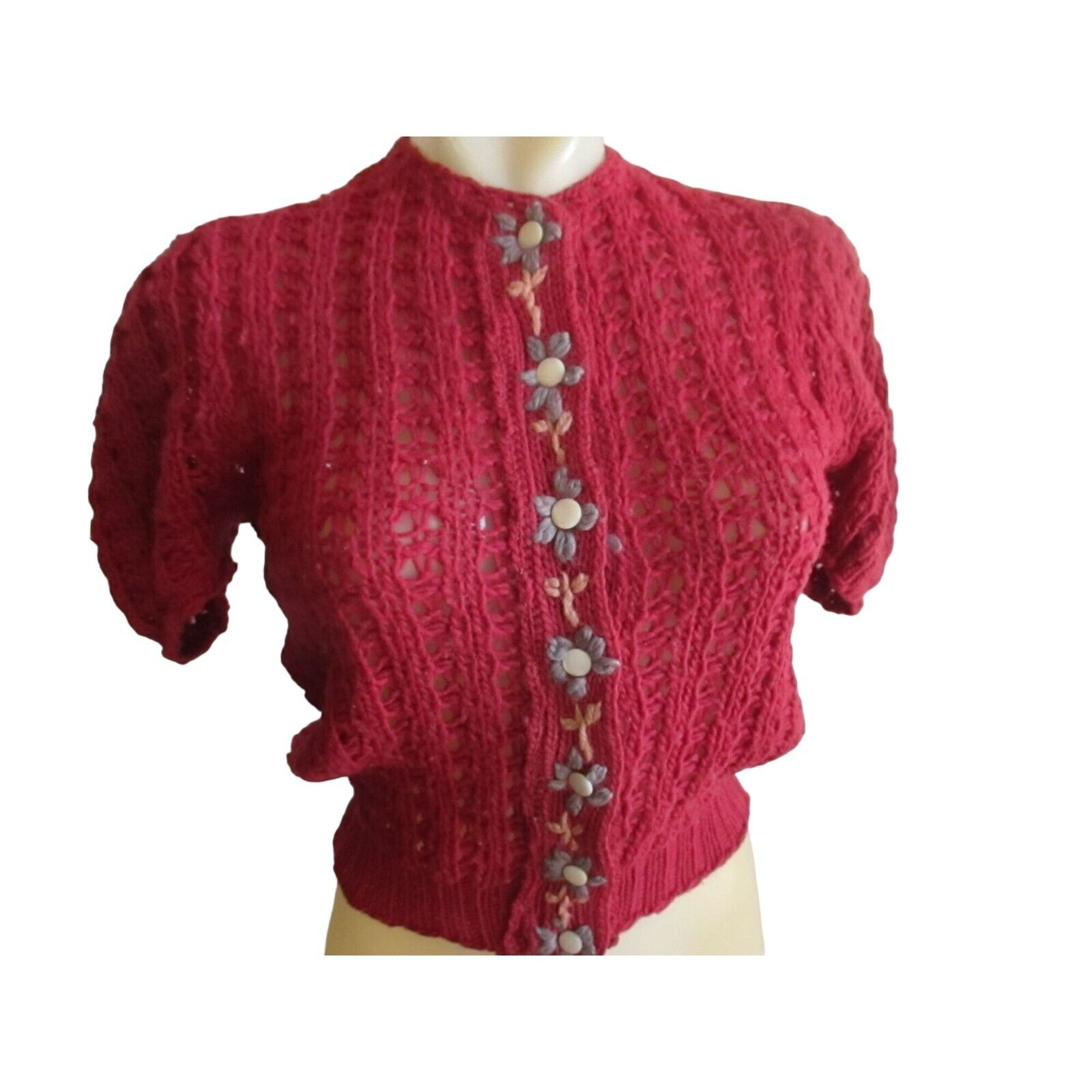 Vintage 1940\'s Womens Small Cardigan Sweater Cropped Granny Wool Hand Knit