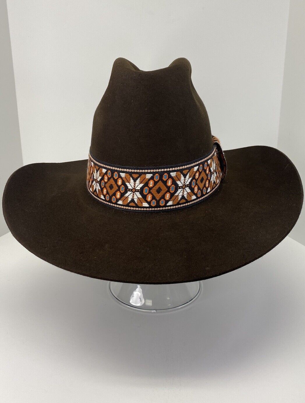 Vintage John Stetson Brown 4X Beaver Cowboy Hat w/ Embroidered Hat Band - 7 1/4