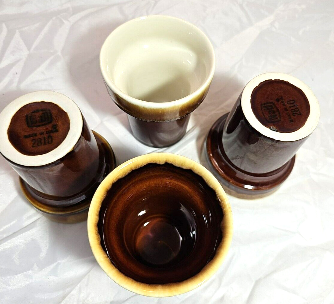 4 Vintage Hall Pottery Brown Drip Parfait Cups, great Condition, 3.5 in., #2810