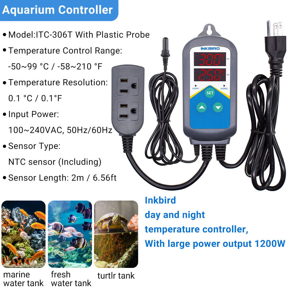 Inkbird Aquarium Thermostats Temperature Controller ITC-306T Waterproof Sensor 