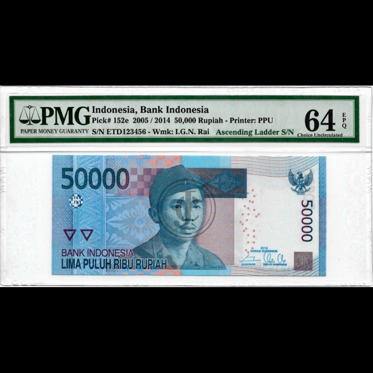 Indonesia Banknote 50000 Rupiah 2005/2014 P152e Ascending Ladder 123456 PMG 64 E