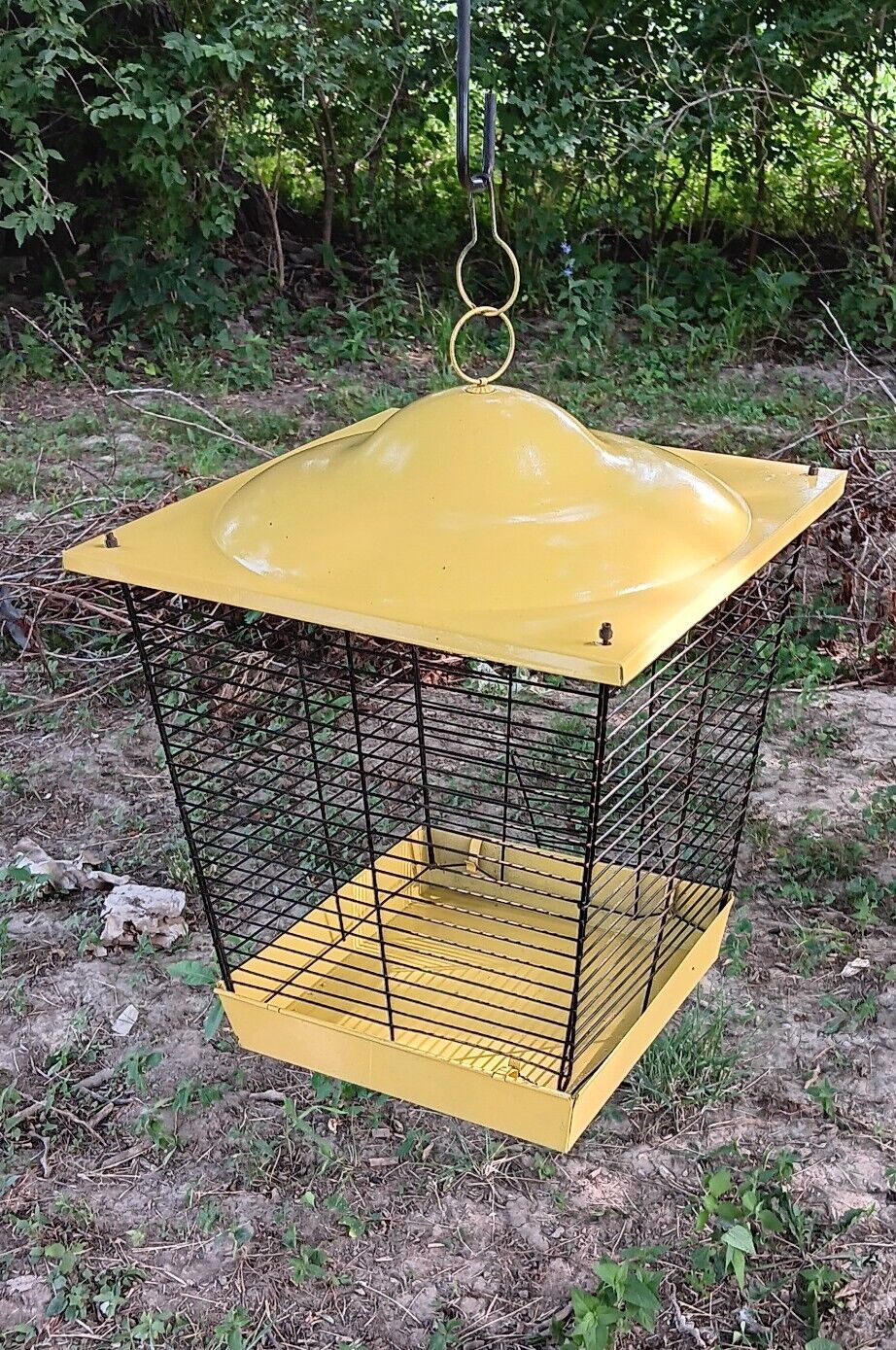 Vintage MCM Mid Century Modern Bright Yellow  flying saucer Bird  Parakeet Cage